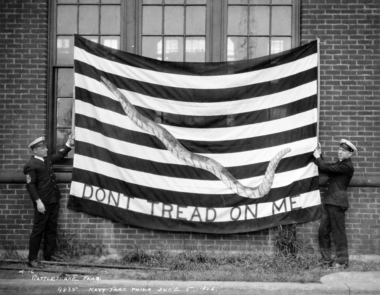 First Navy Jack rattlesnake flag, Philadelphia Navy Yard, 1926